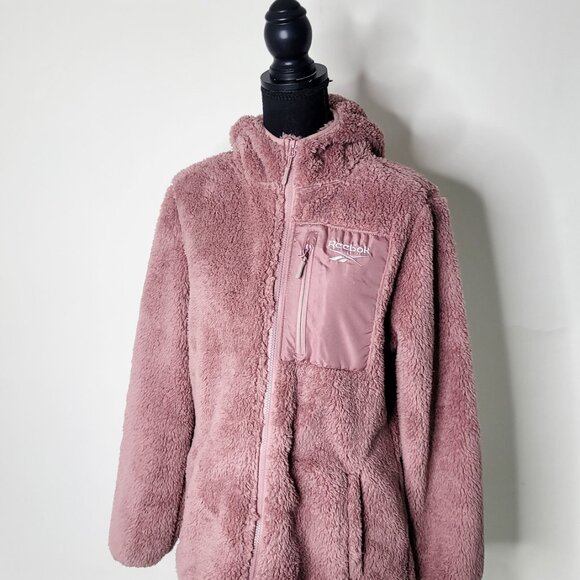Reebok Womens' Sherpa Fleece Jacket - Soft Pink Full-Zip Coat (L) - Picture 1 of 11